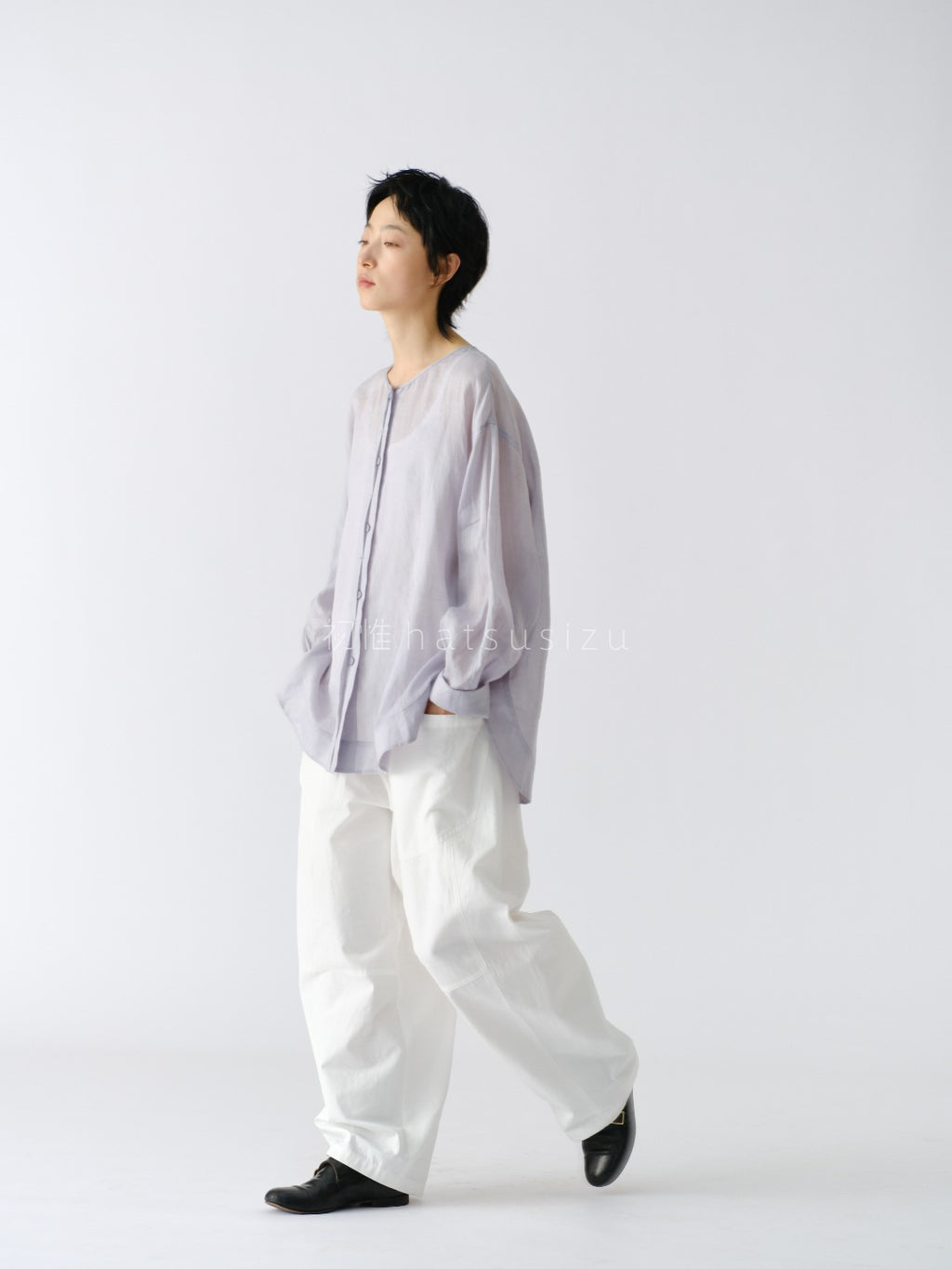 クルーネック薄手ラミーシャツジャケット