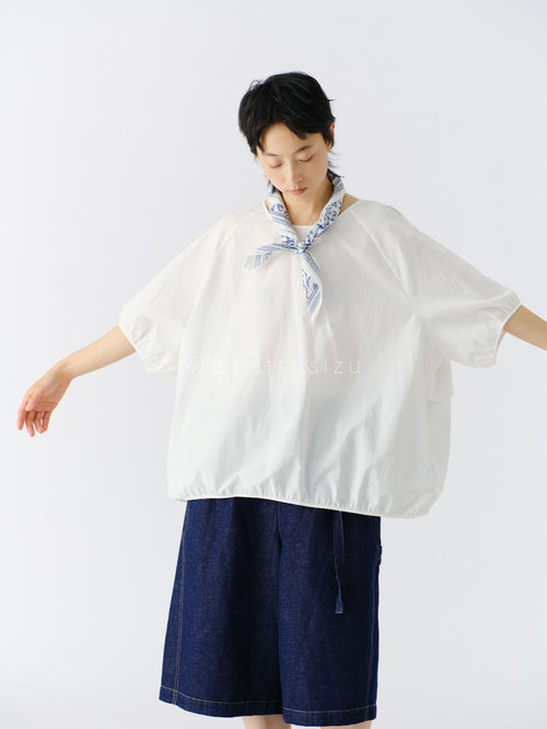 Uネック コットン半袖トップス