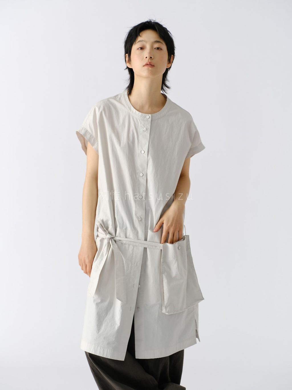 スタンドカラー ロングシャツ