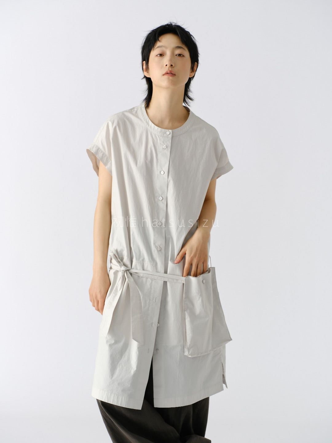 スタンドカラー ロングシャツ