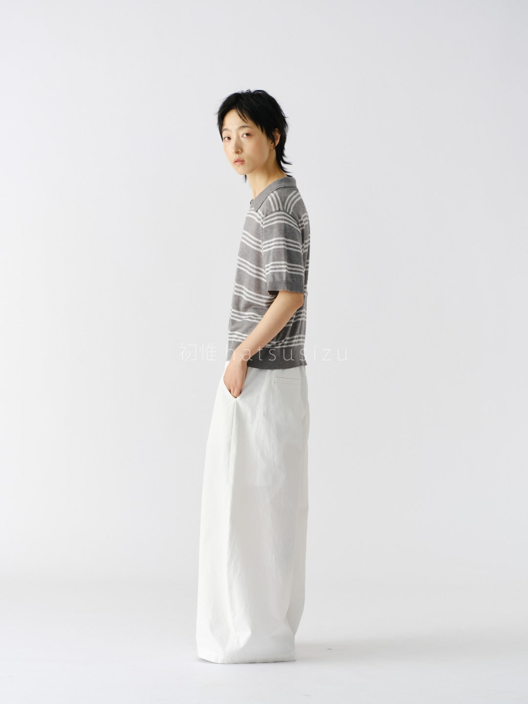 竹節コットンリネン カーブパンツ