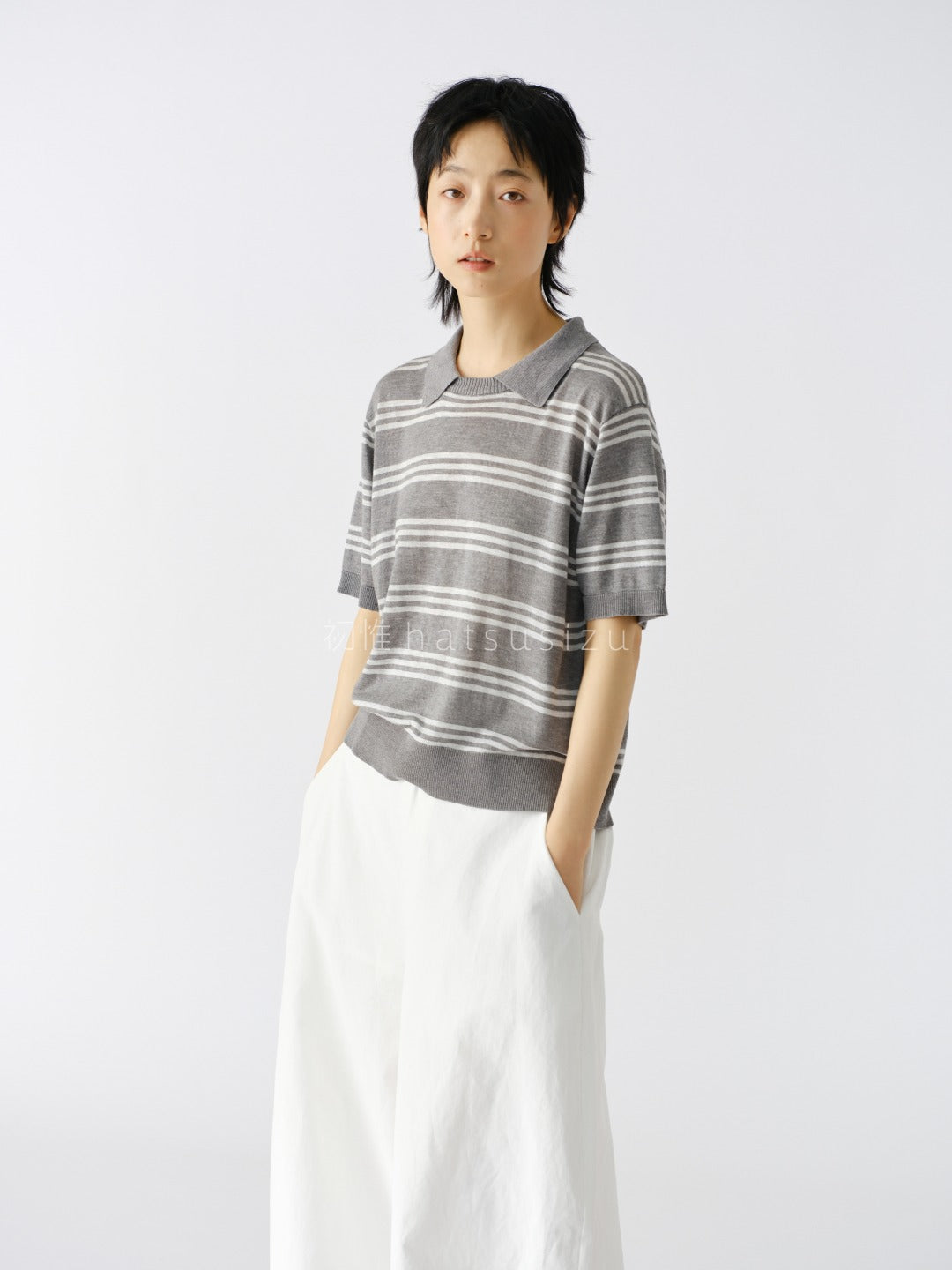 竹節コットンリネン カーブパンツ