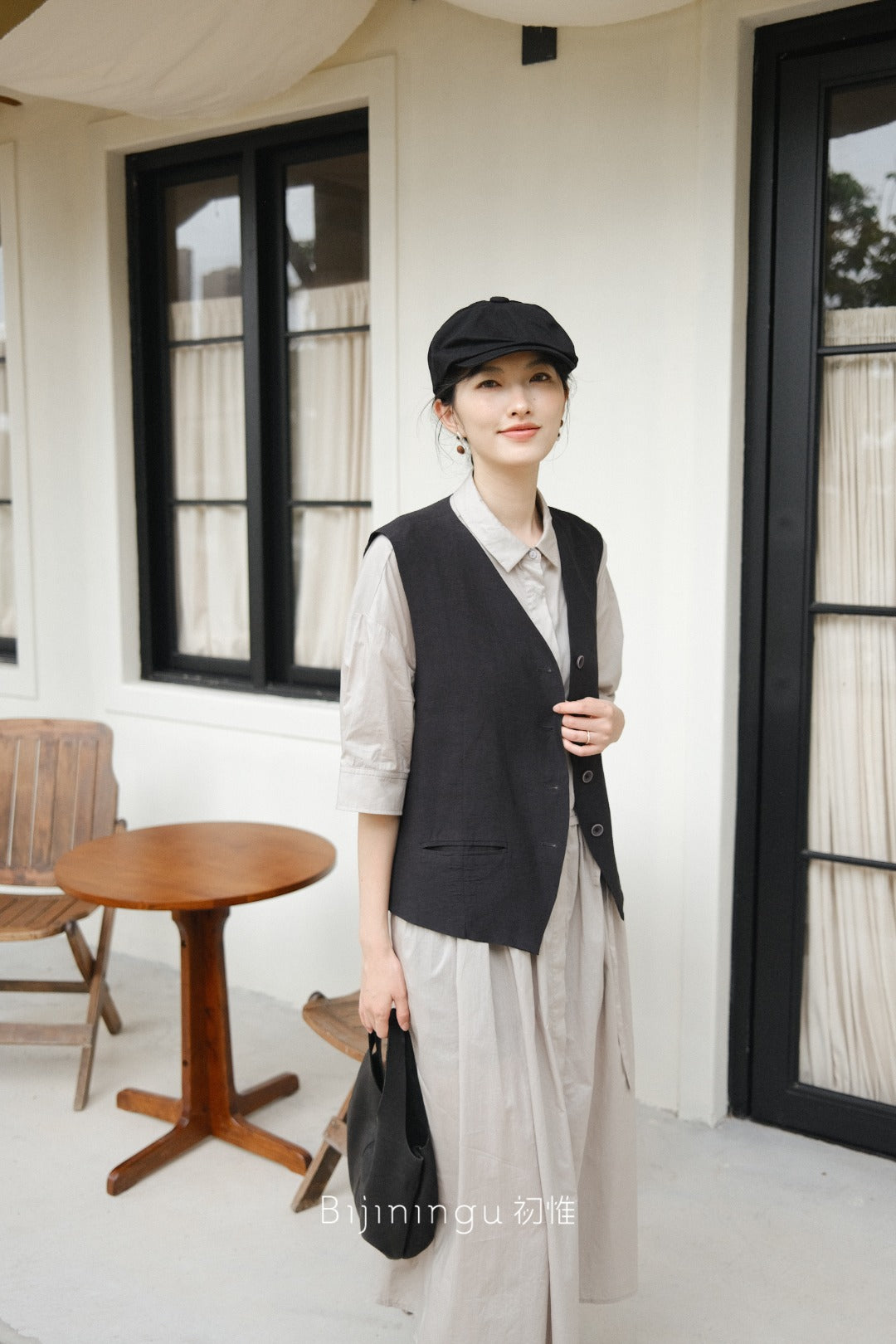 リネンブレンド シンプルベスト