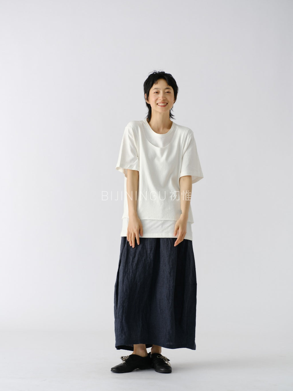 ヘンプコットン レイヤード風ニットTシャツ