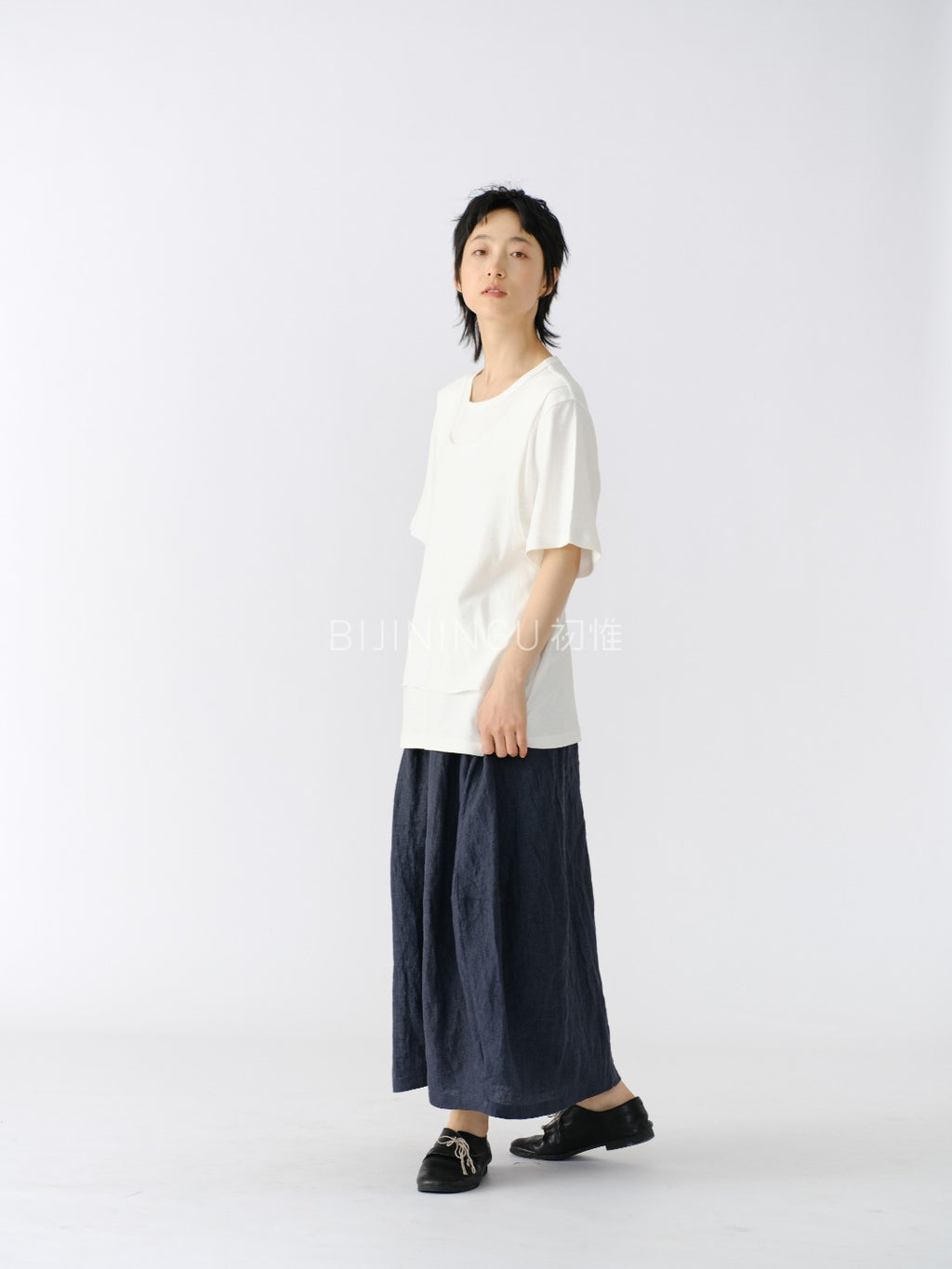 ヘンプコットン レイヤード風ニットTシャツ