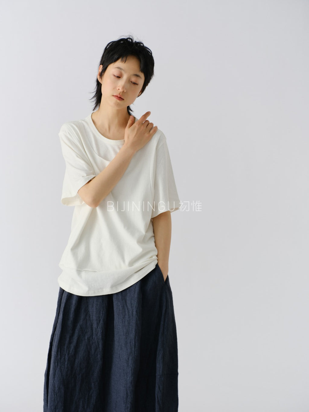 ヘンプコットン レイヤード風ニットTシャツ