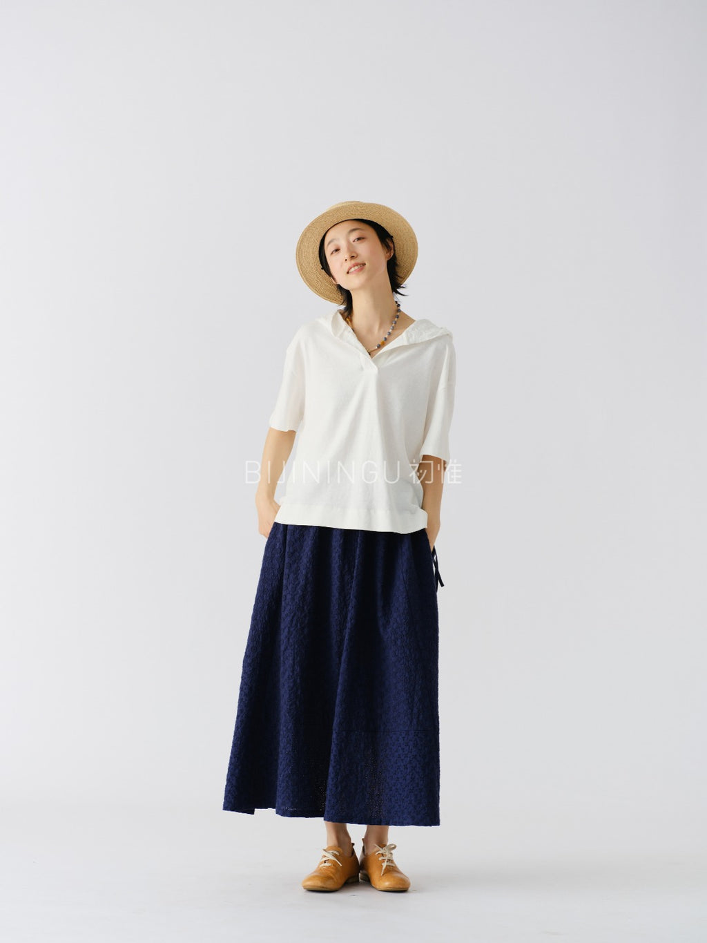 異素材フード付きショートTシャツ