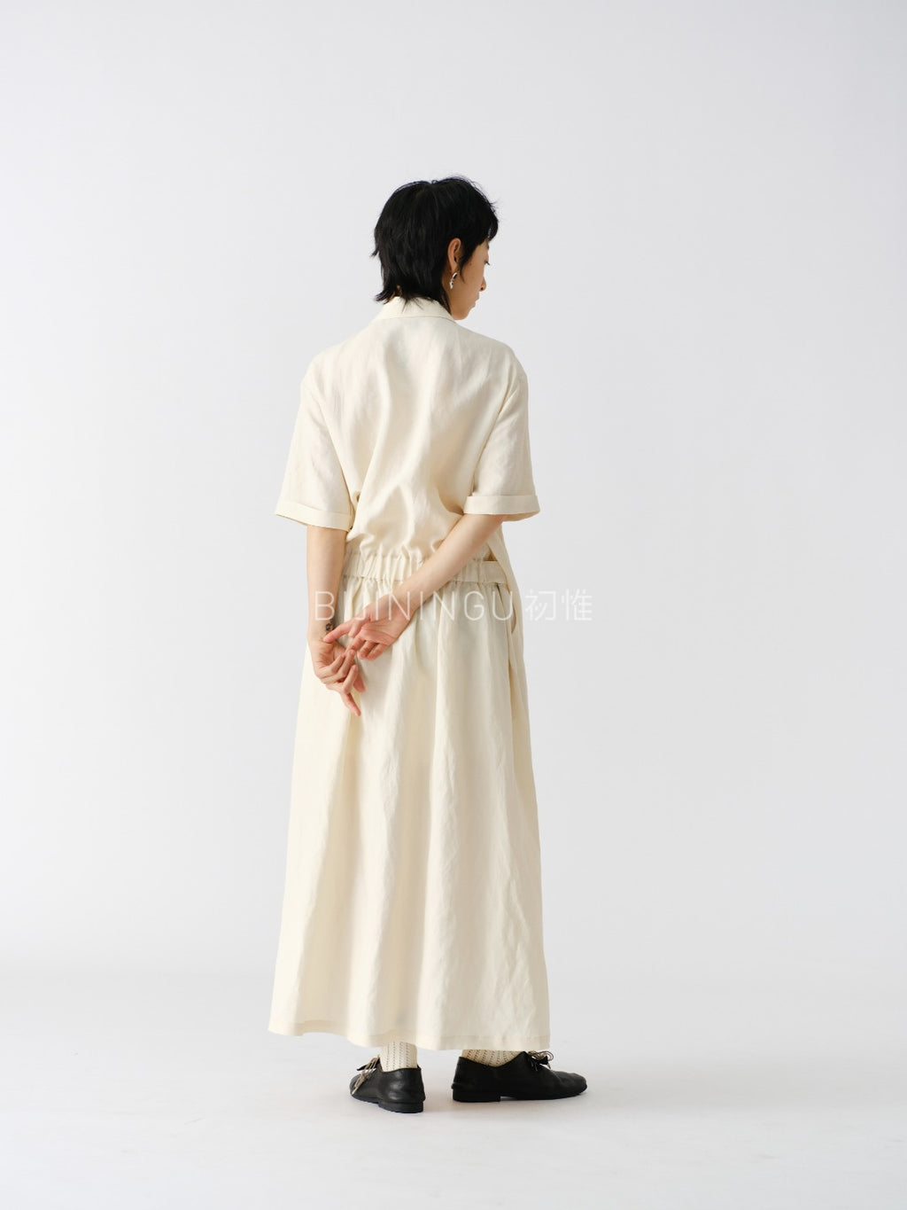 レイヤード風 リネンブレンドワンピース