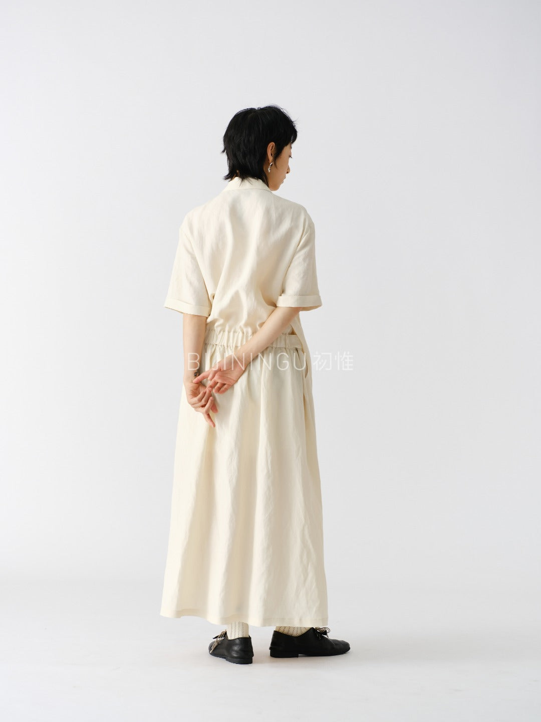 レイヤード風 リネンブレンドワンピース