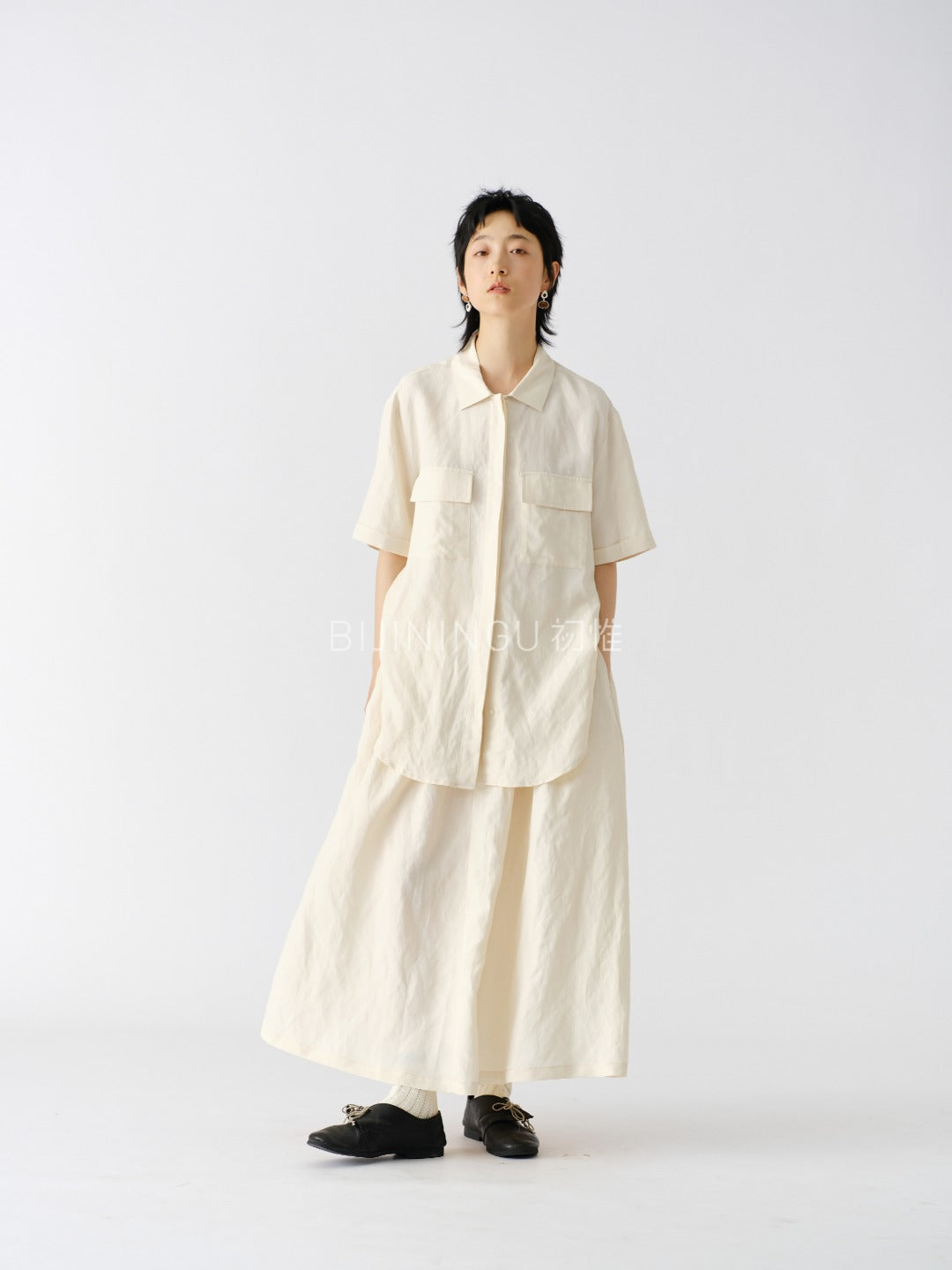 レイヤード風 リネンブレンドワンピース