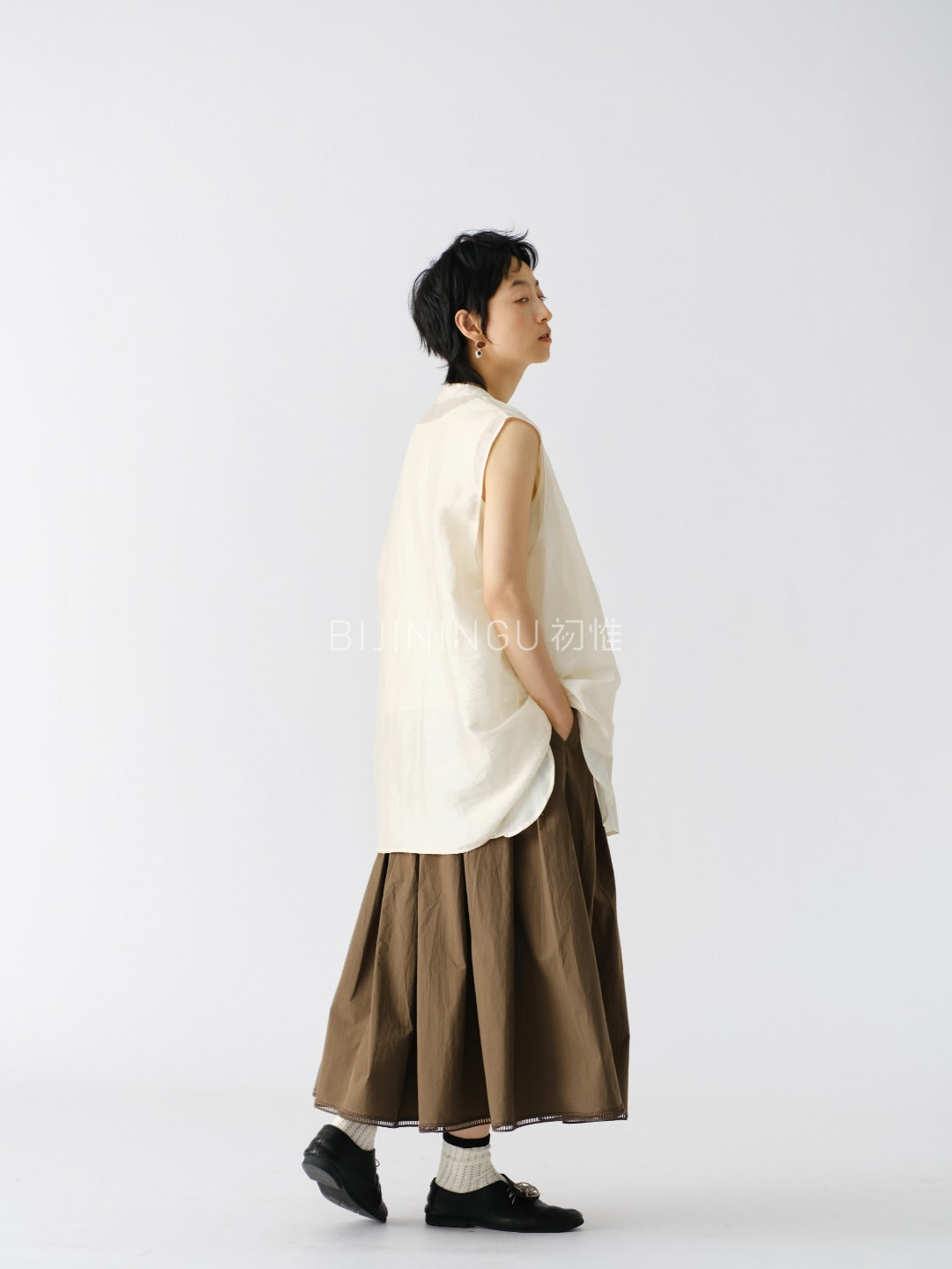 レイヤード風 リネンブレンドワンピース