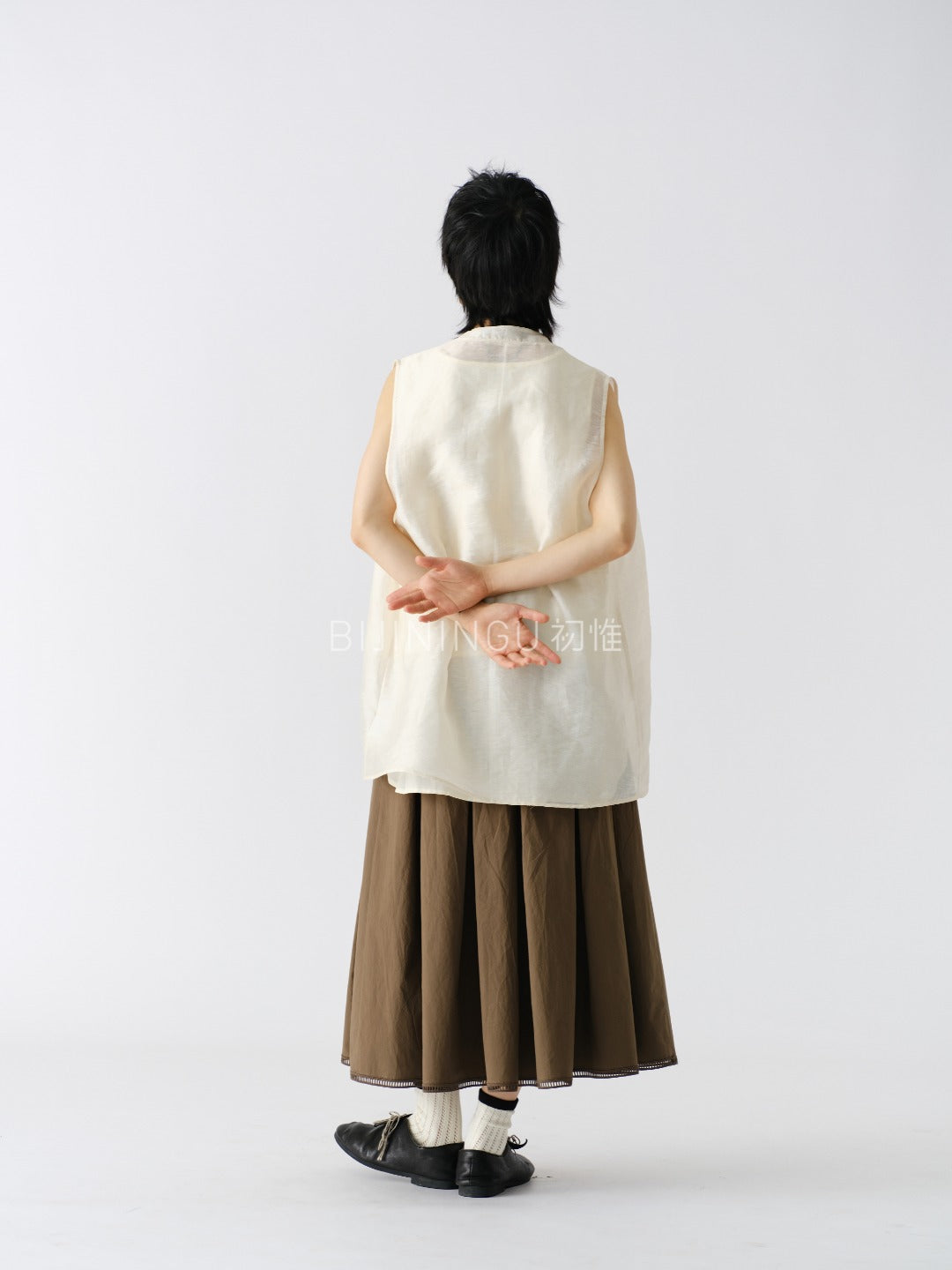 レイヤード風 リネンブレンドワンピース