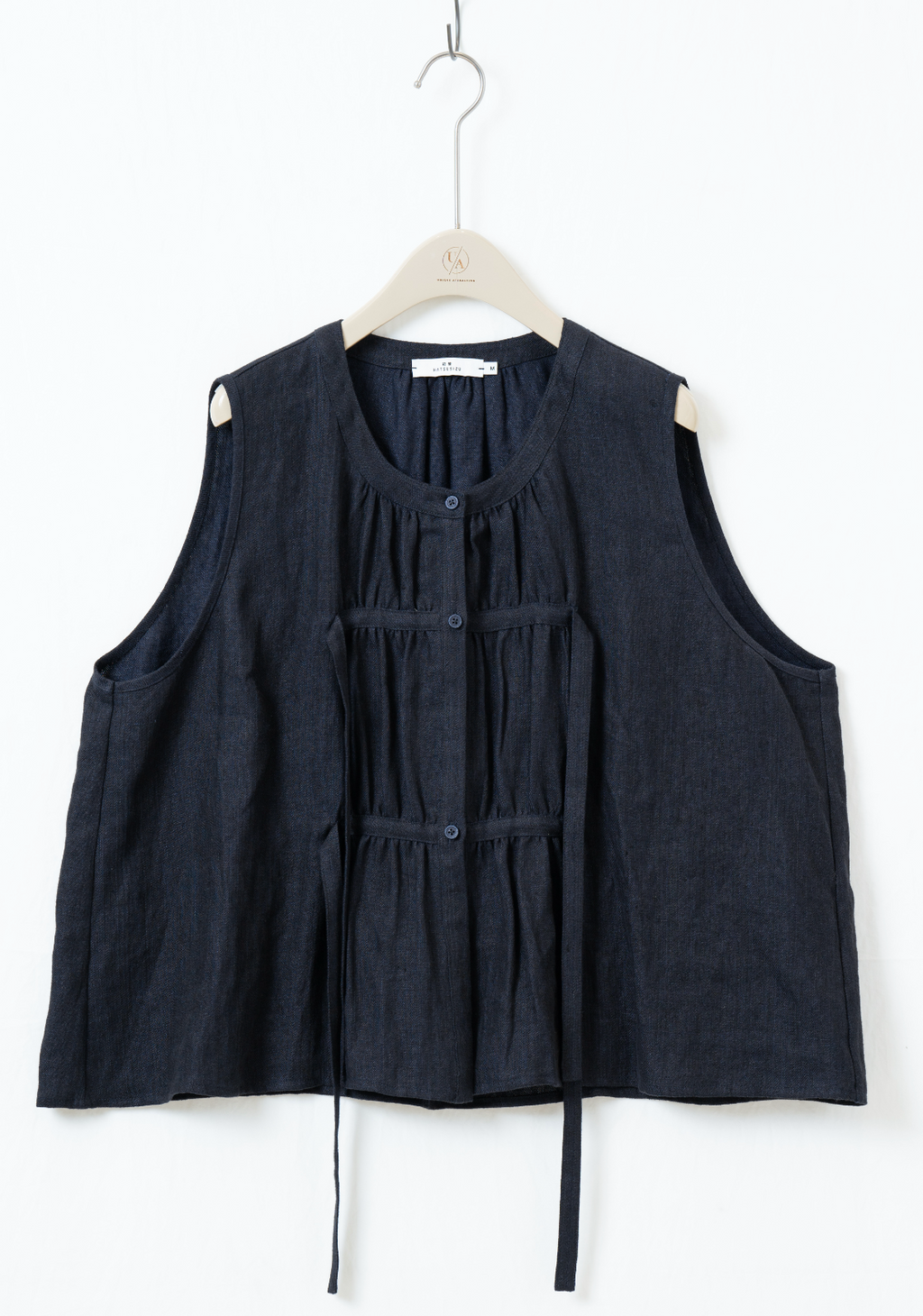 ドレープ付き綿麻ベスト