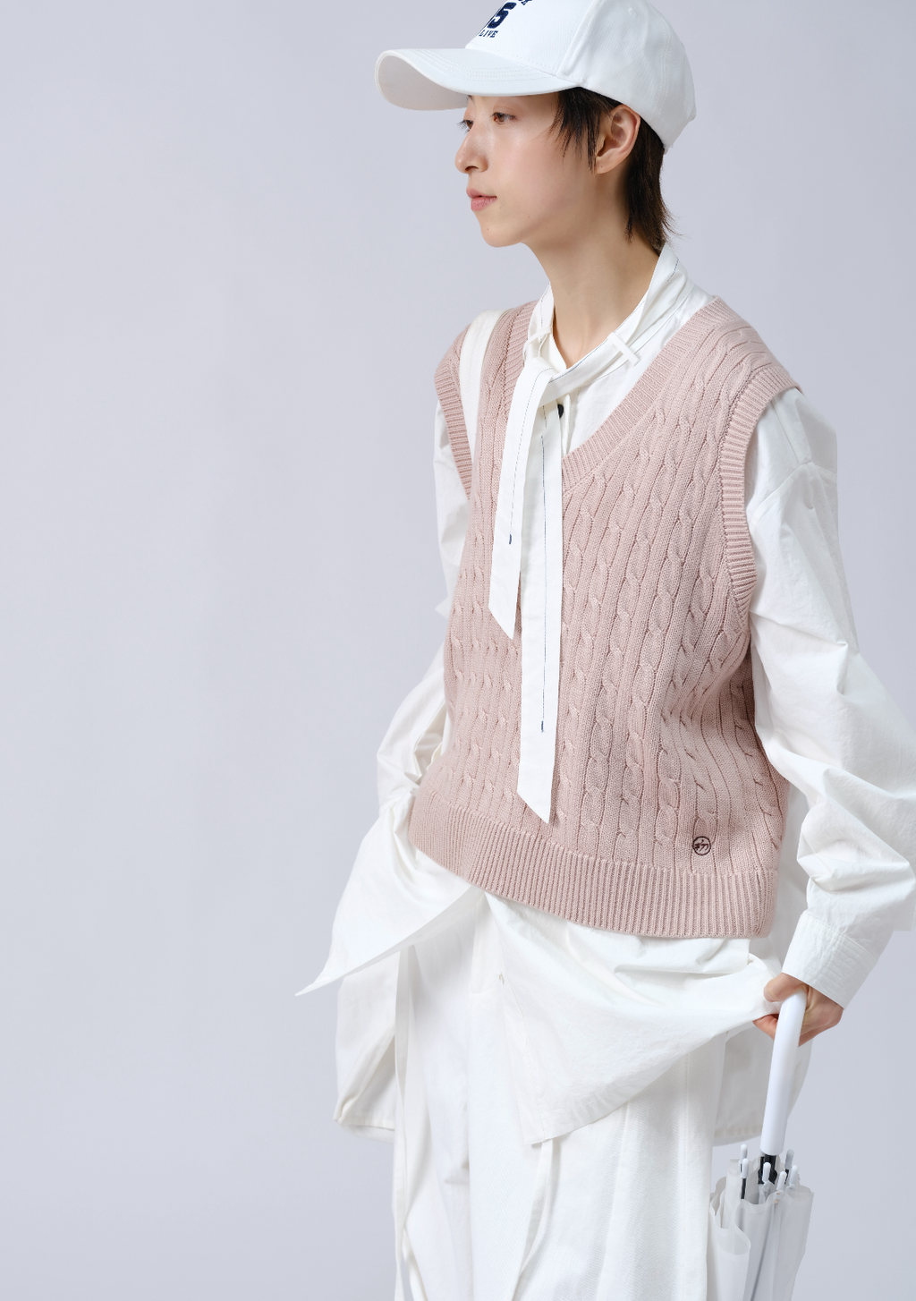 ネックリボン長袖シャツ