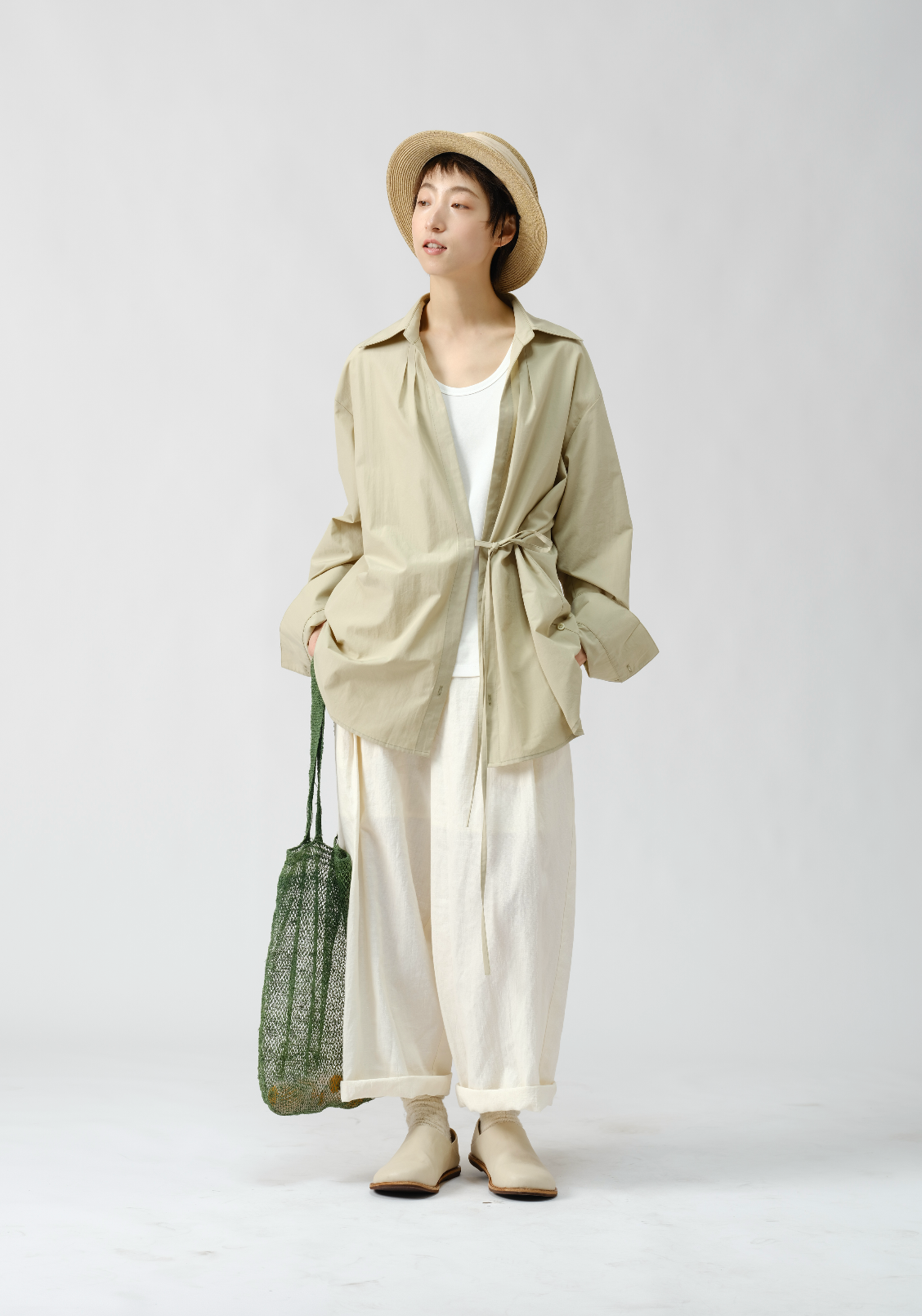 綿麻テーパードパンツ