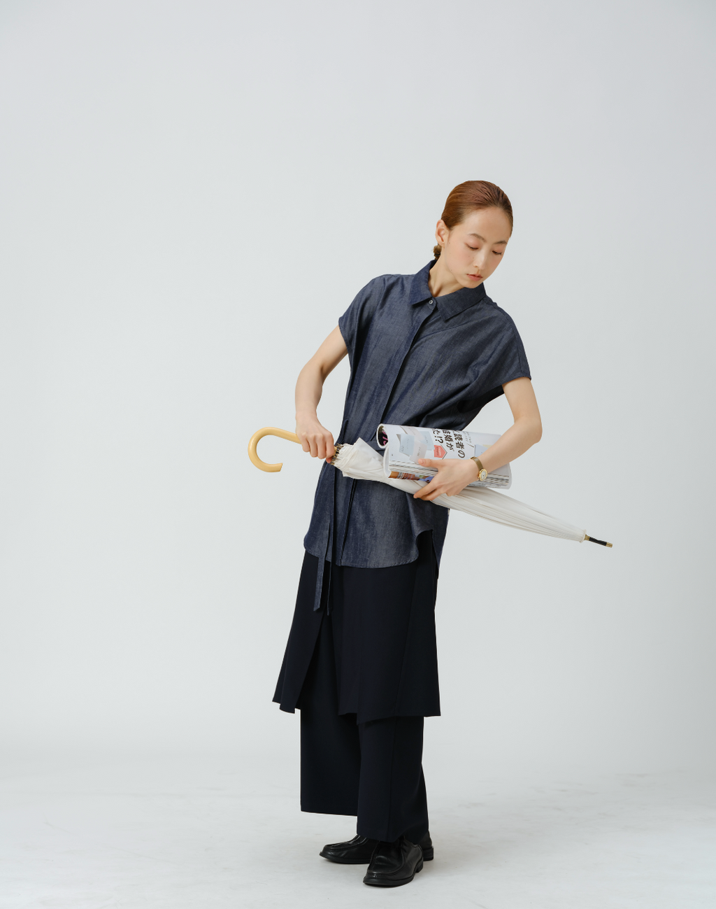 デニムノースリーブシャツ