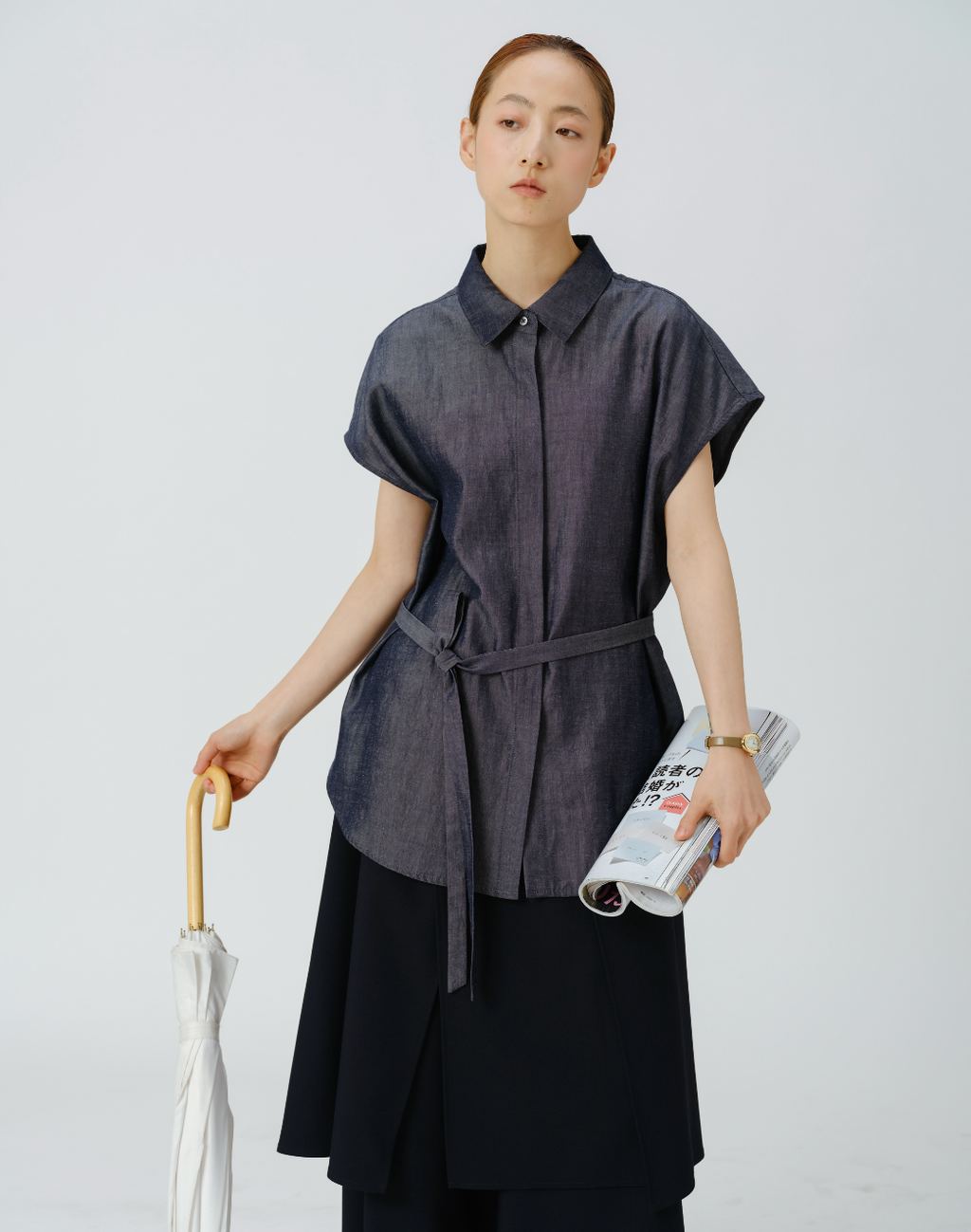 デニムノースリーブシャツ