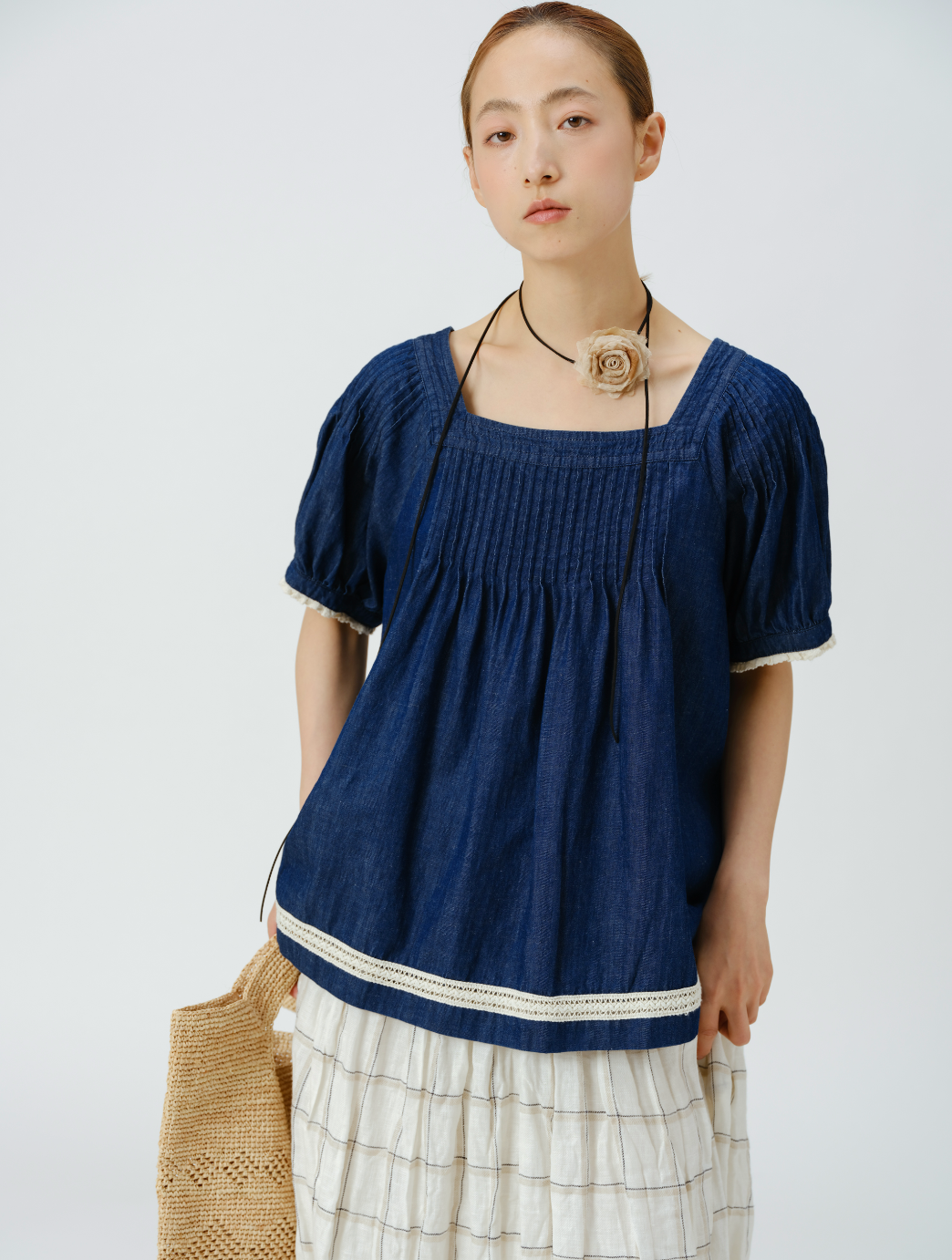 デニム半袖トップス