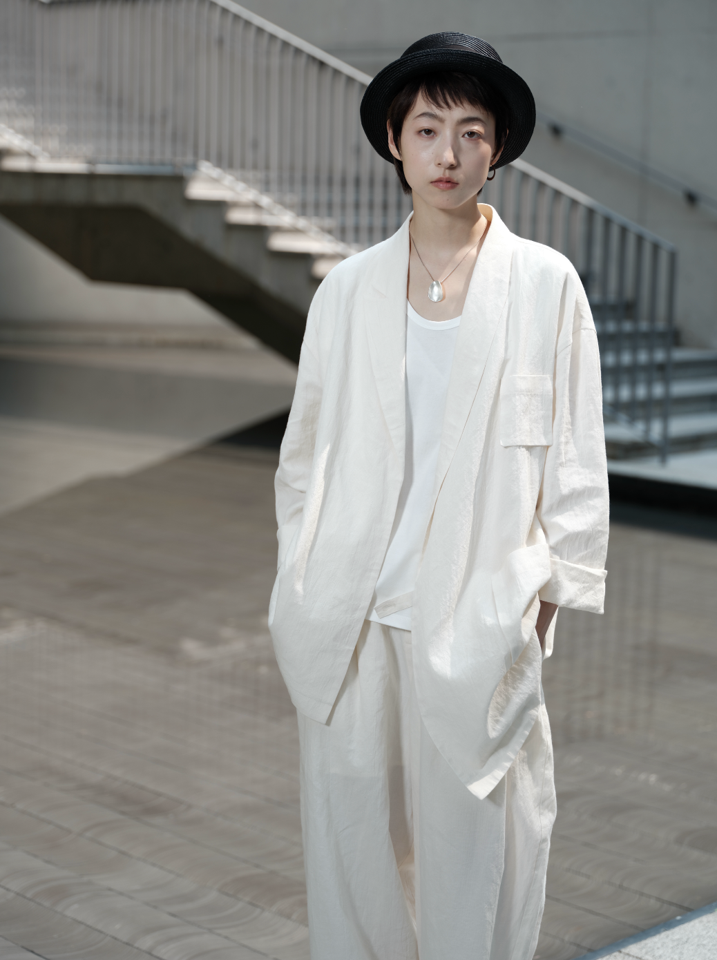 綿麻テーパードパンツ