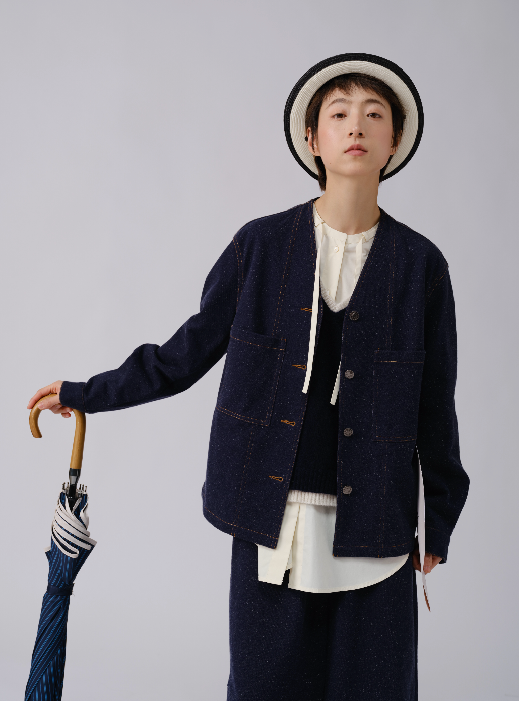 日系ニットデニムジャケット