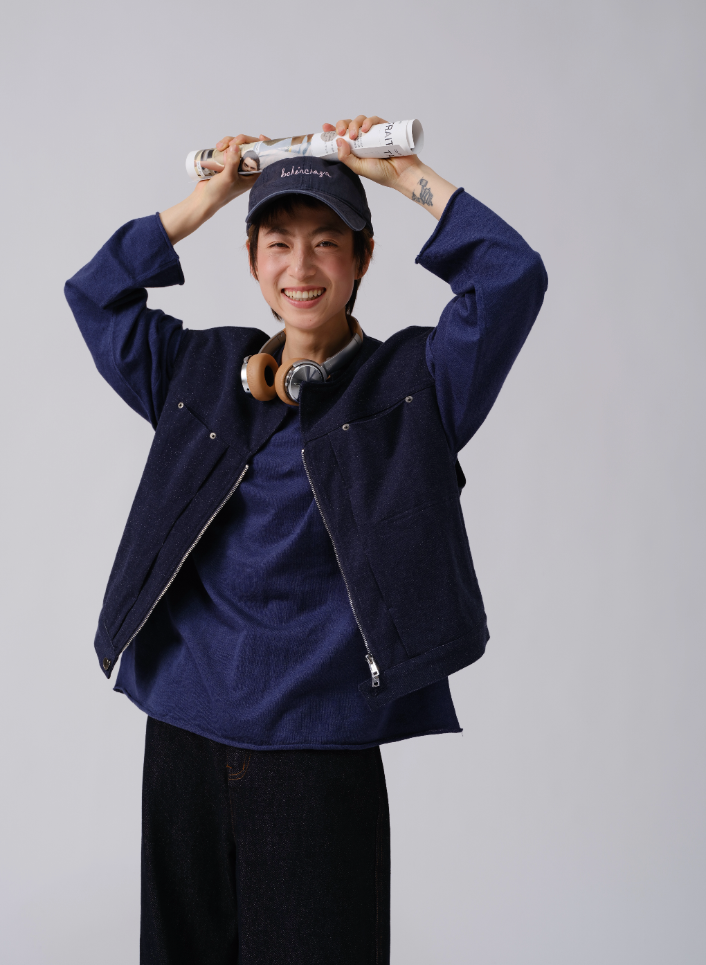 日系ニットデニムベスト