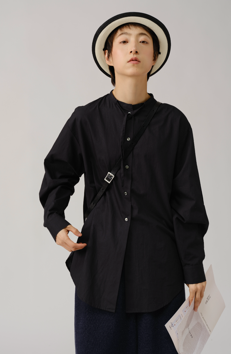 日系通勤スタンドカラーシャツ