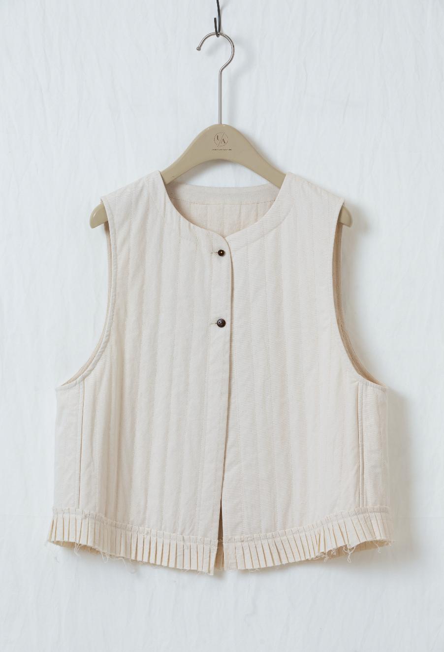 裾プリーツ切替クルーネックベスト