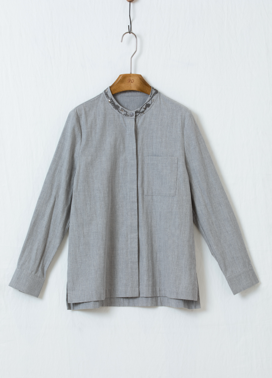 刺繍ハンドメイドスパンコールシャツ