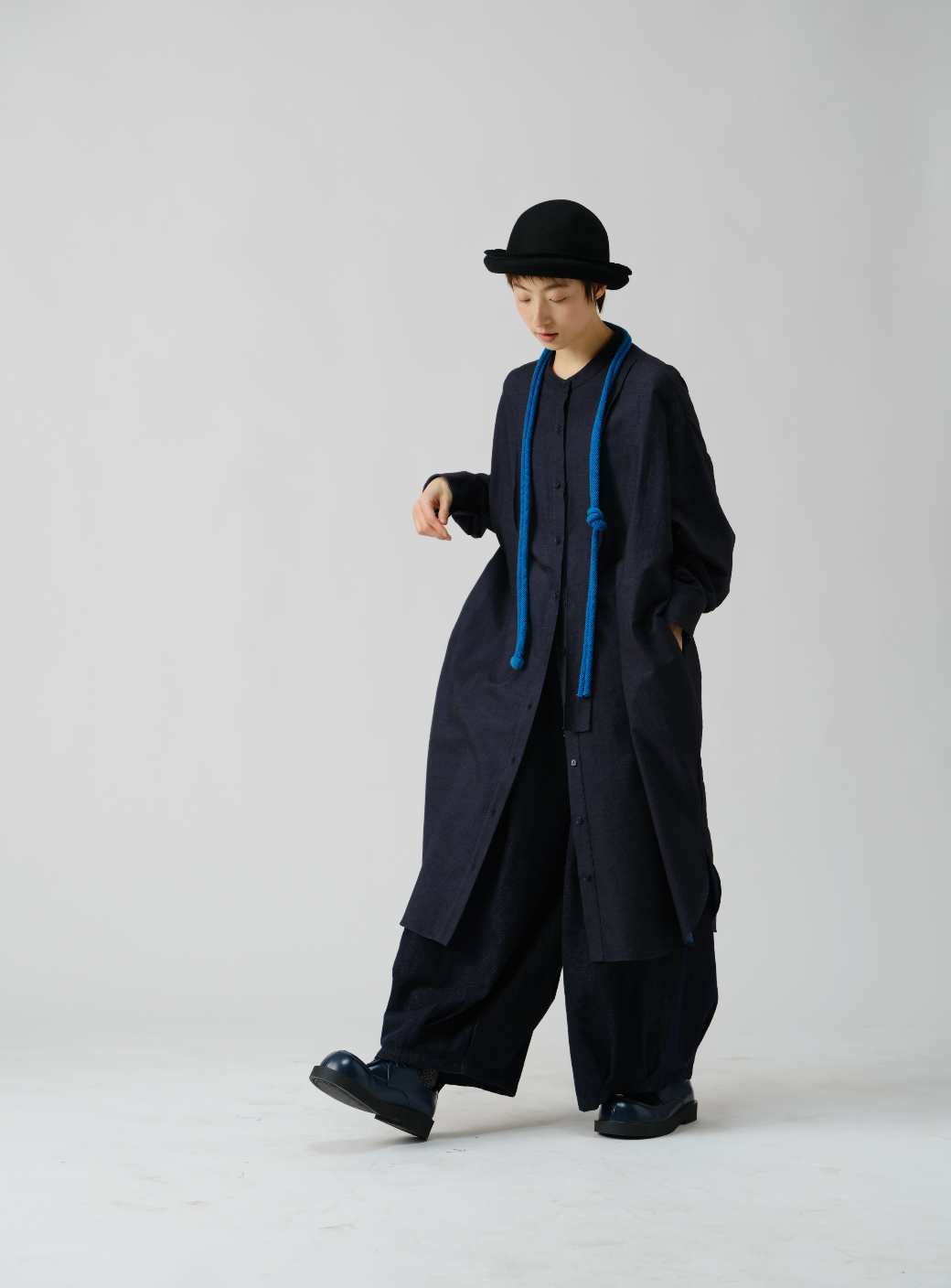 イタリアツートーンウールロングシャツ