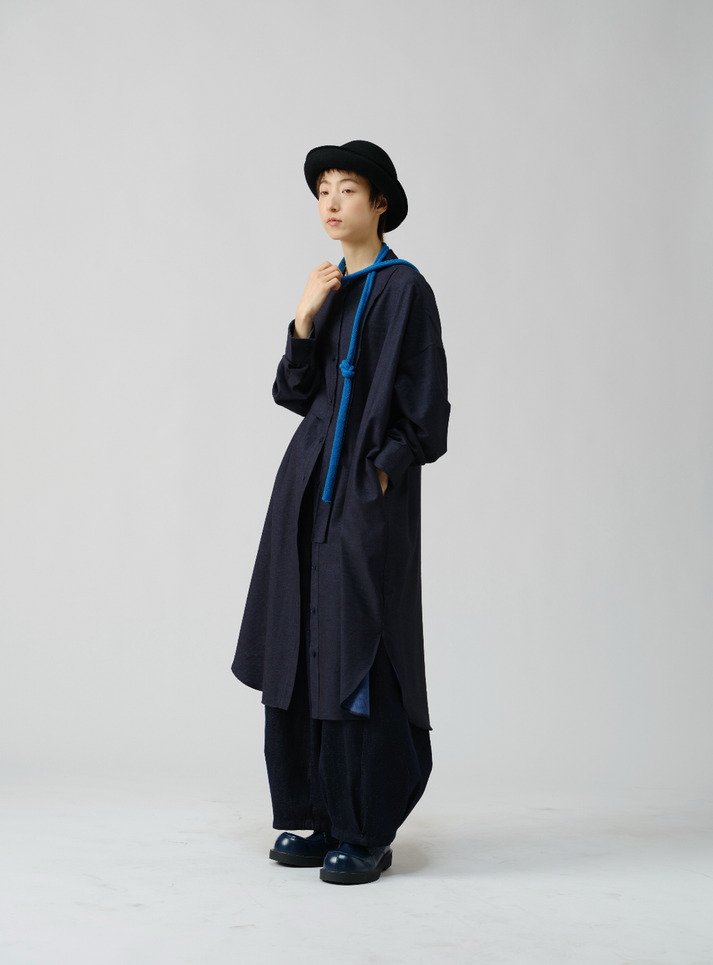 イタリアツートーンウールロングシャツ