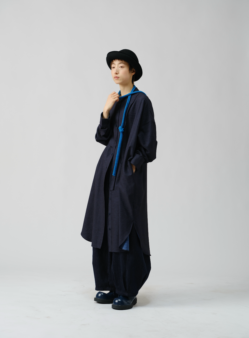 イタリアツートーンウールロングシャツ