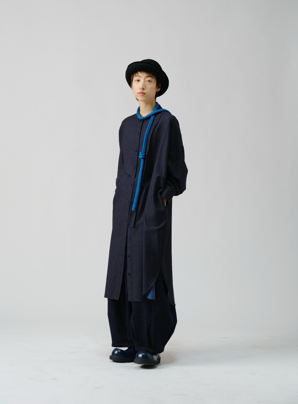 イタリアツートーンウールロングシャツ