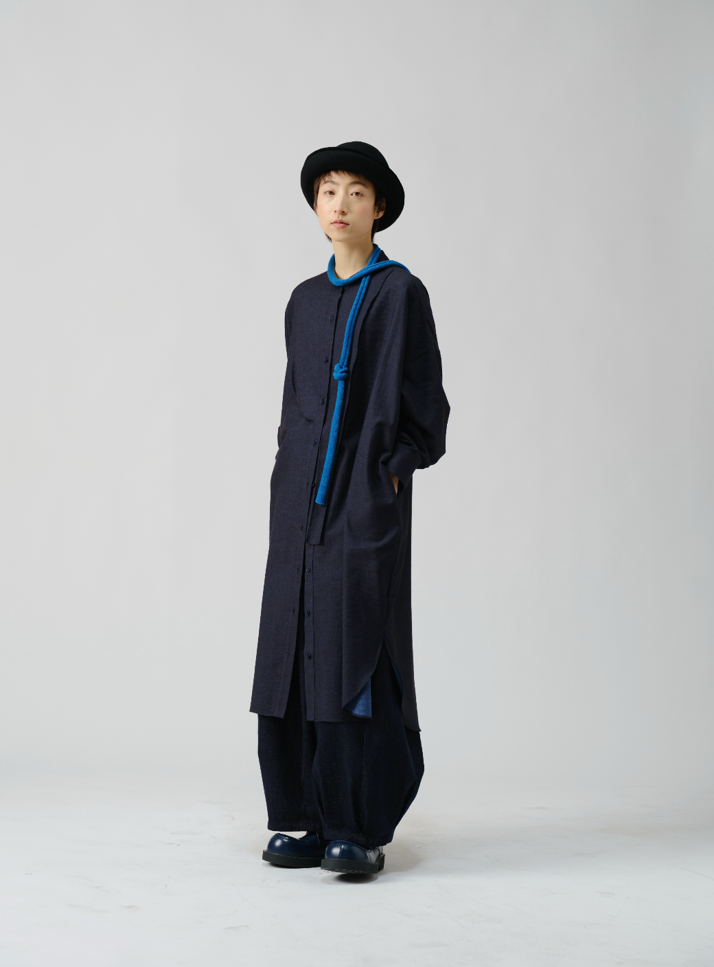 イタリアツートーンウールロングシャツ