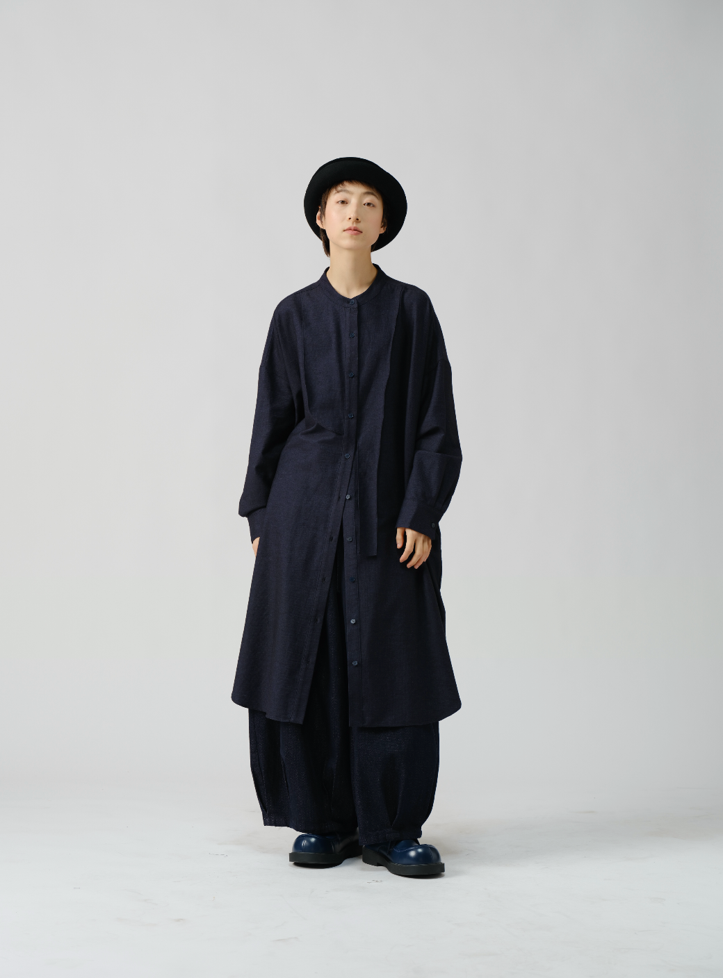 イタリアツートーンウールロングシャツ