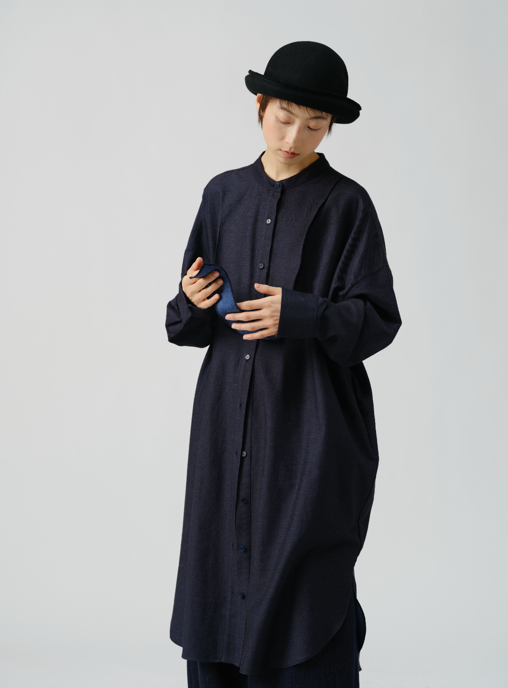 イタリアツートーンウールロングシャツ