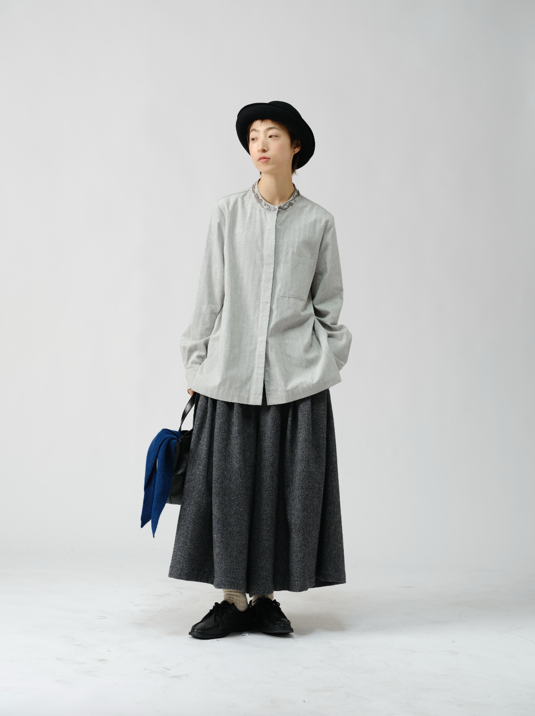 ウールヘリンボーンワイドパンツ