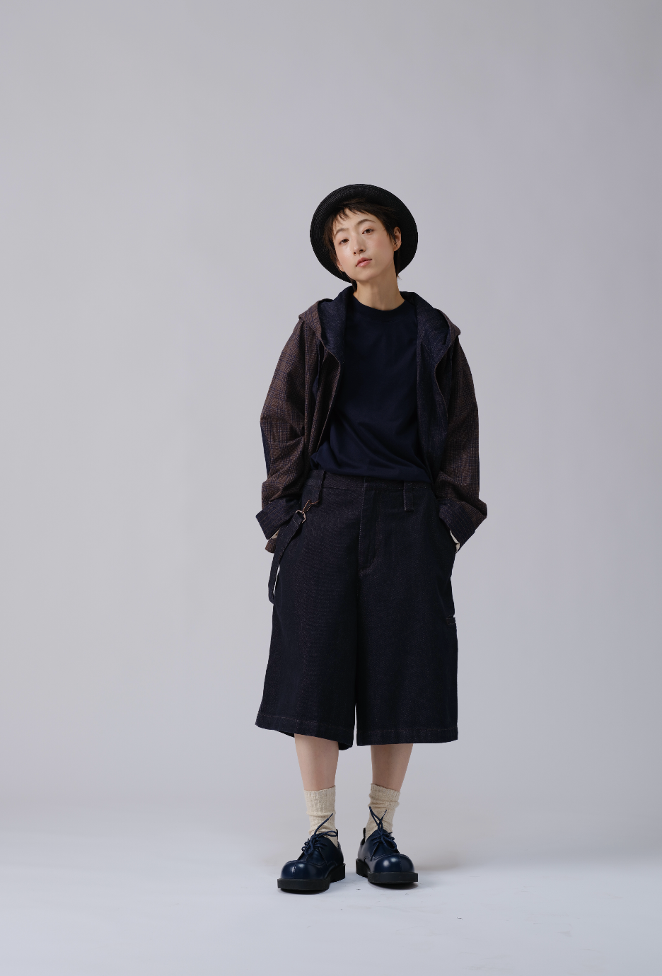 少年風デニムハーフパンツ