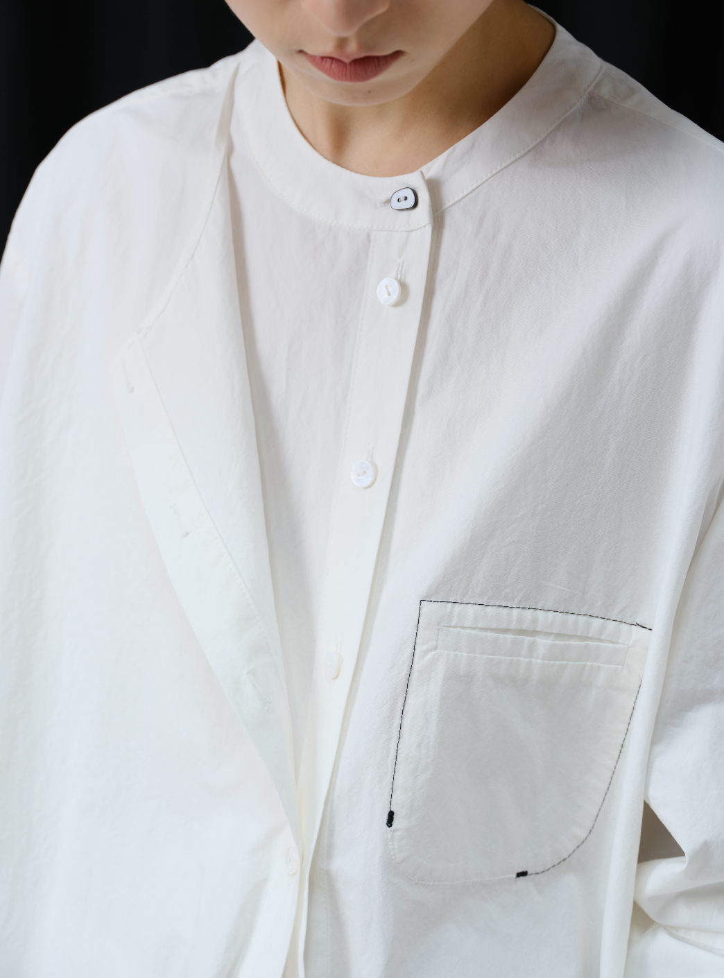 配色ポケットレイヤード風シャツワンピース