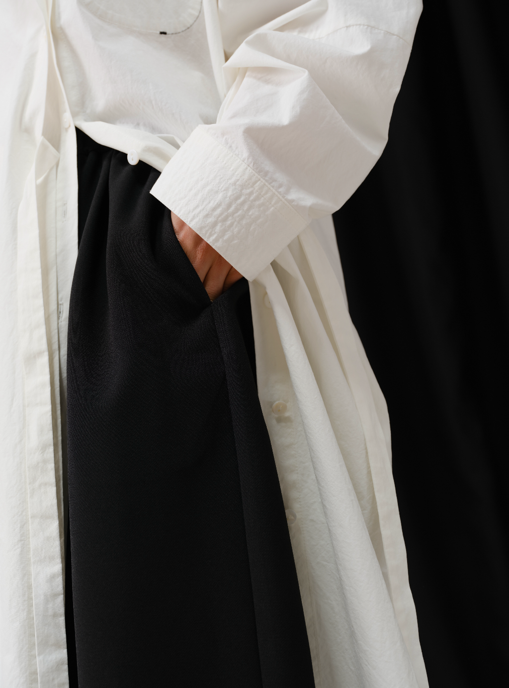 配色ポケットレイヤード風シャツワンピース