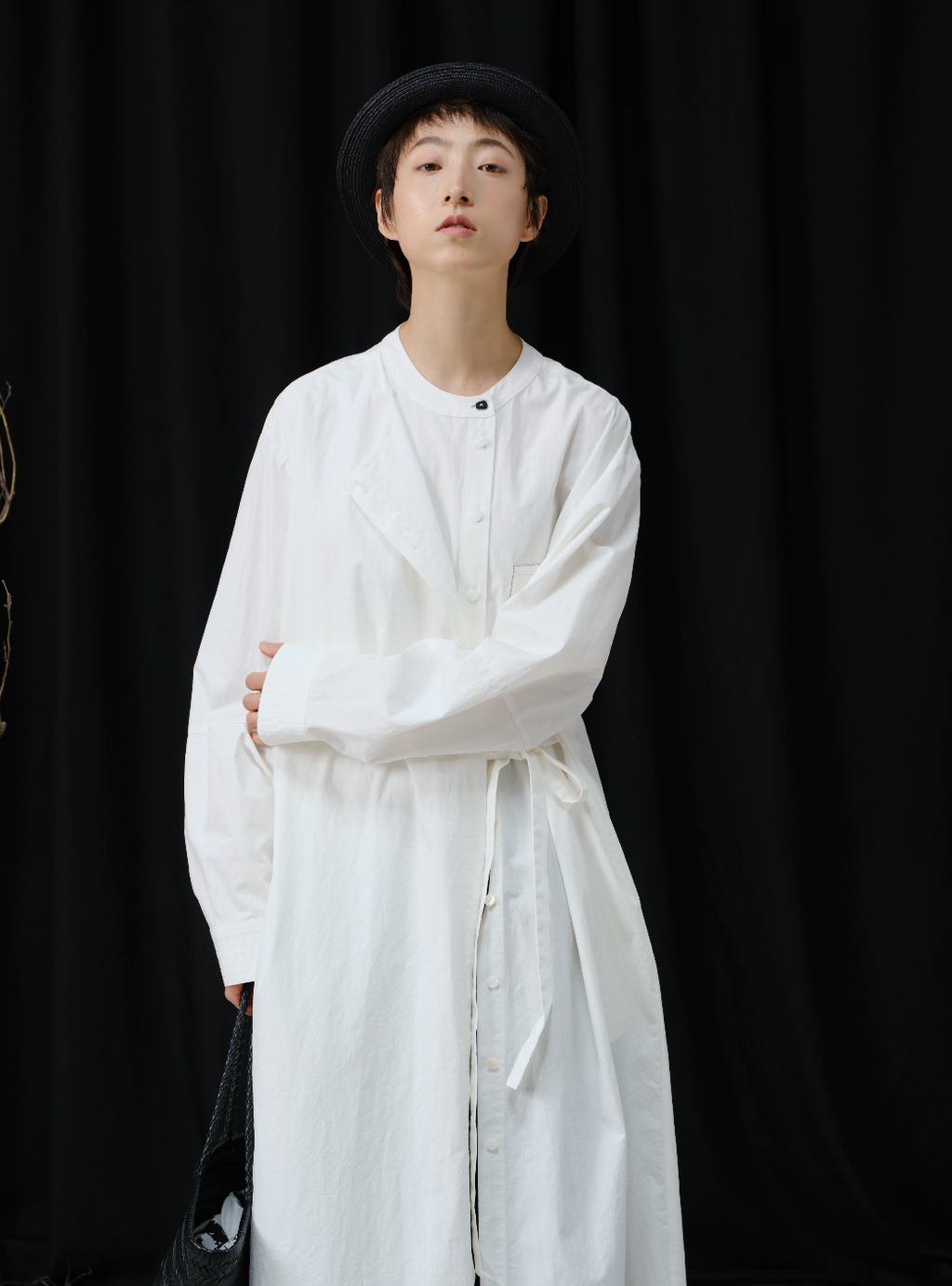 配色ポケットレイヤード風シャツワンピース