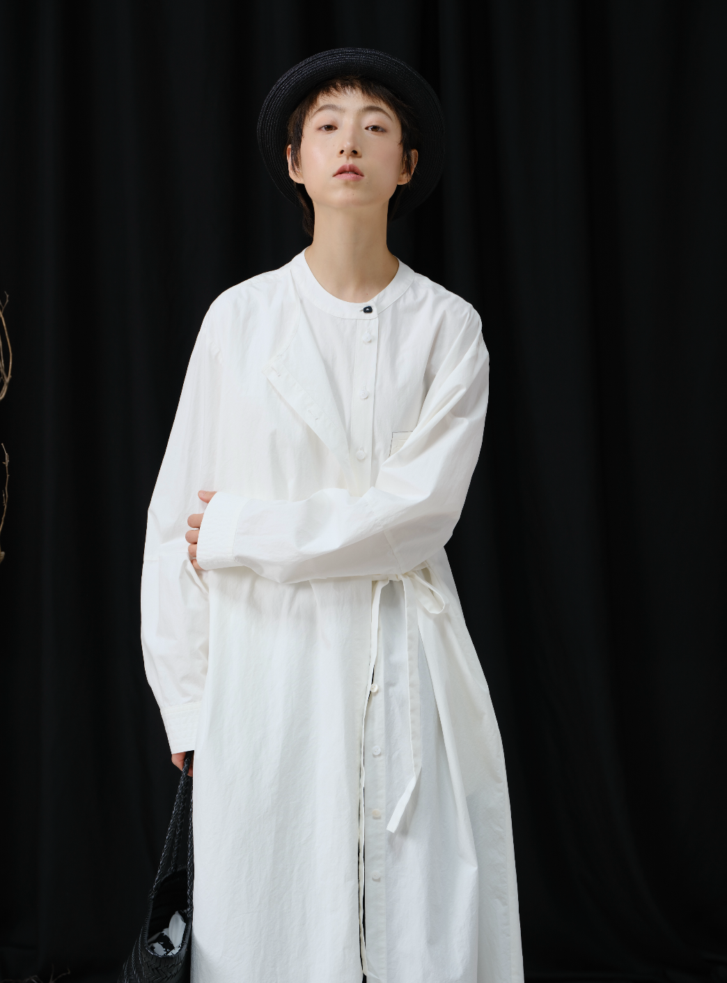 配色ポケットレイヤード風シャツワンピース