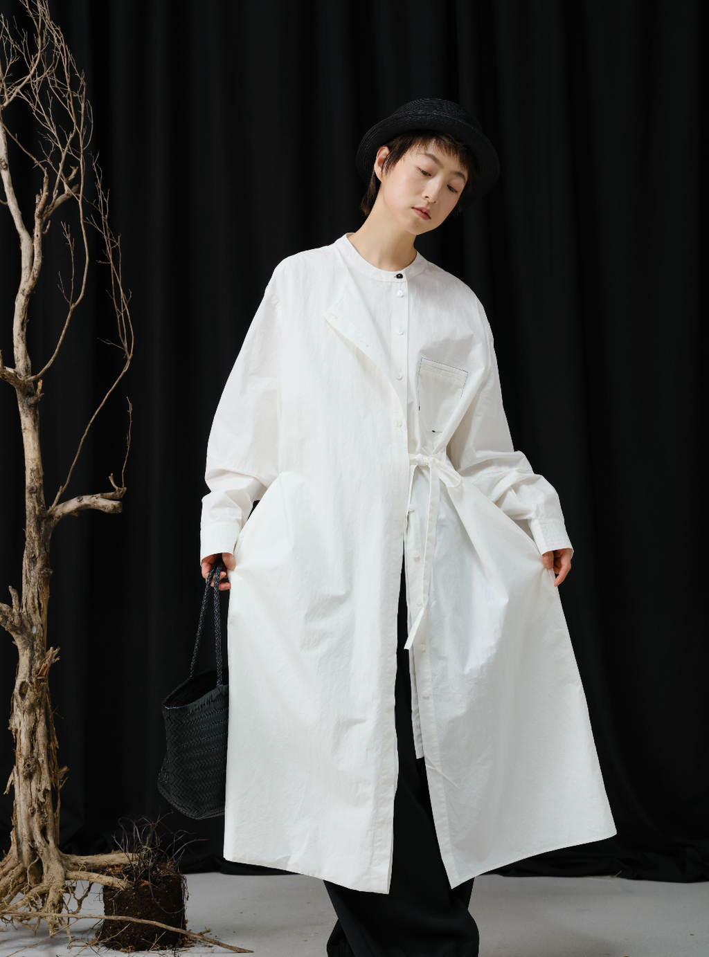 配色ポケットレイヤード風シャツワンピース