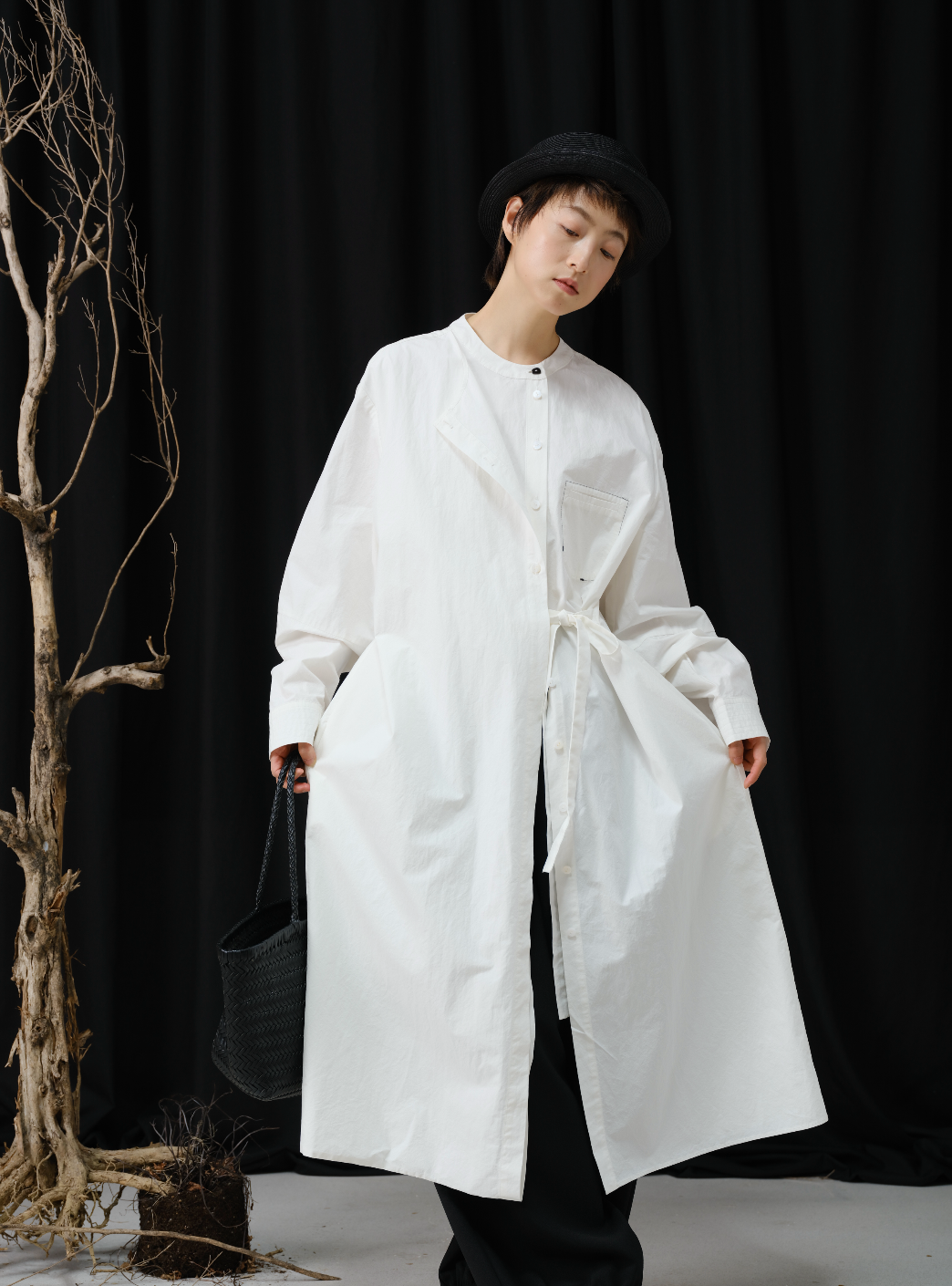 配色ポケットレイヤード風シャツワンピース