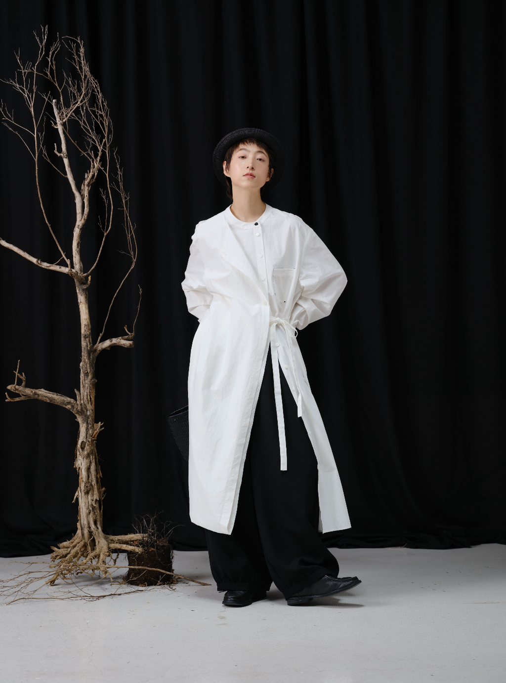 配色ポケットレイヤード風シャツワンピース