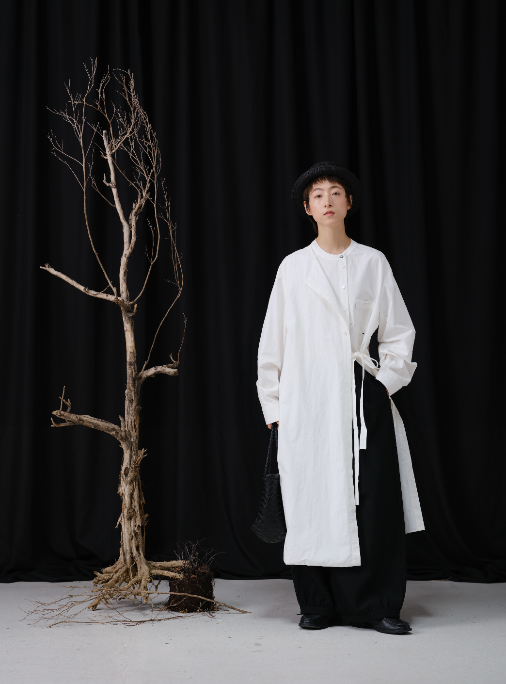 配色ポケットレイヤード風シャツワンピース