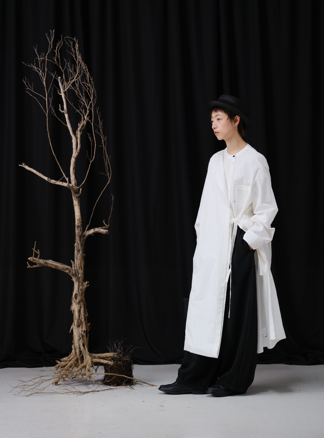 配色ポケットレイヤード風シャツワンピース