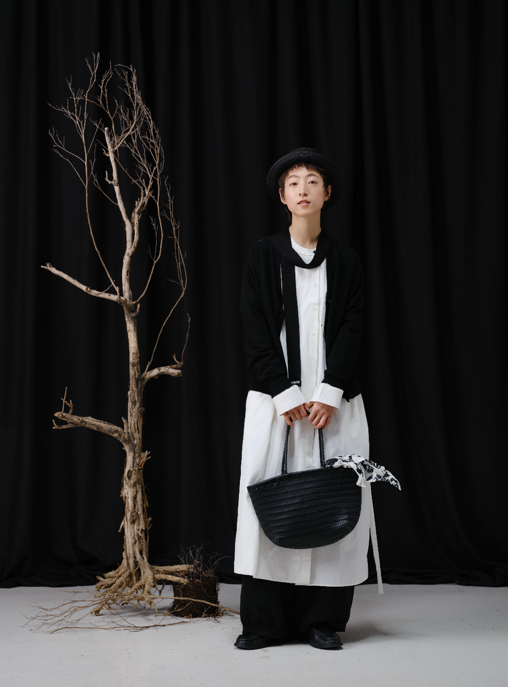 配色ポケットレイヤード風シャツワンピース