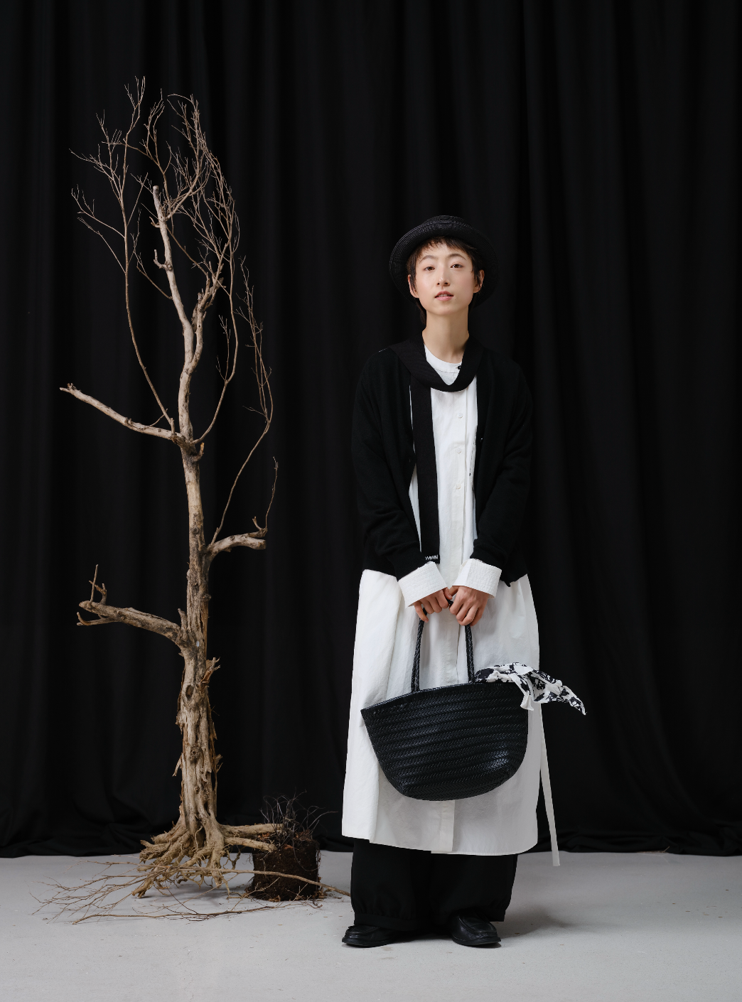 配色ポケットレイヤード風シャツワンピース