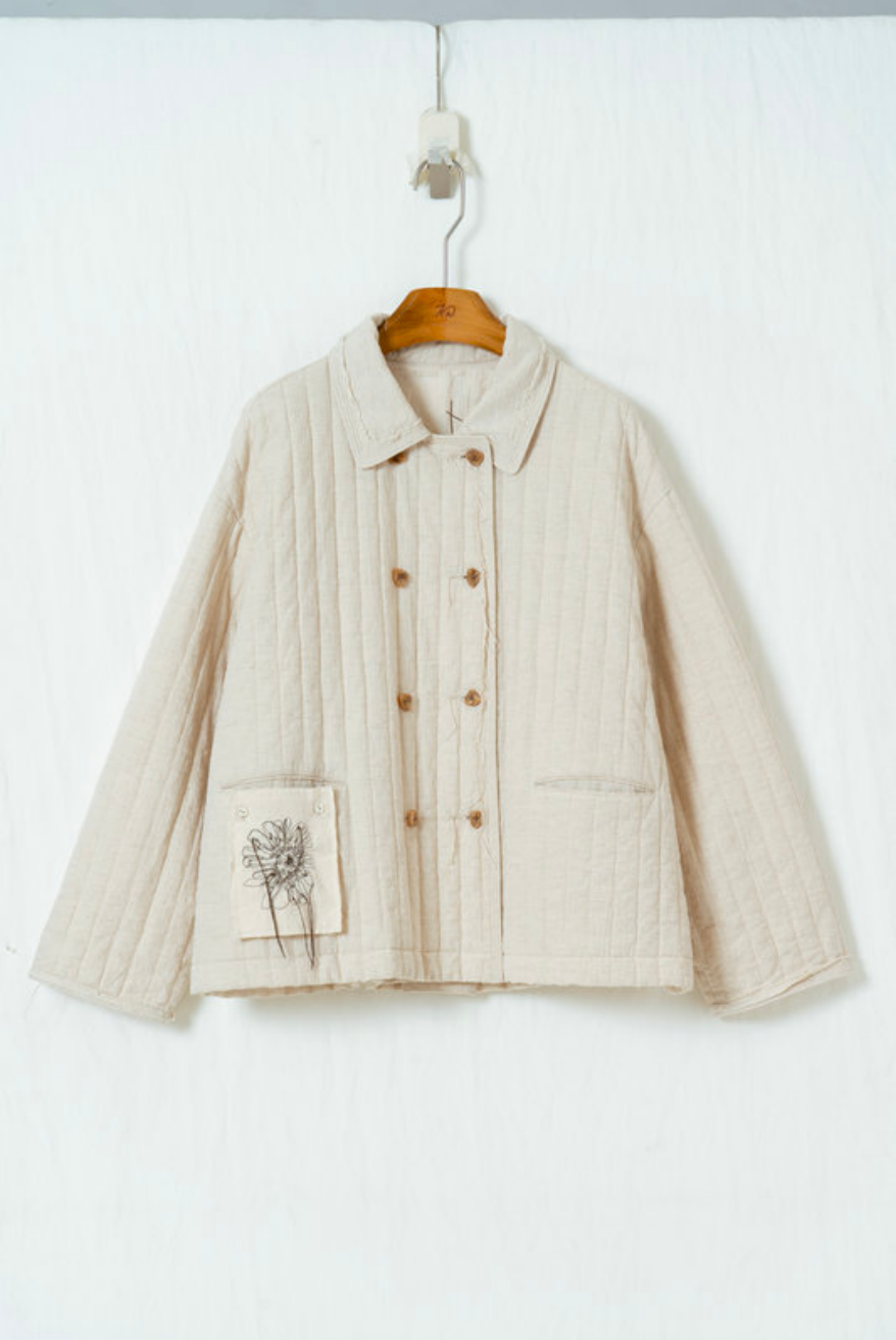 リネン中綿ジャケット（襟付）