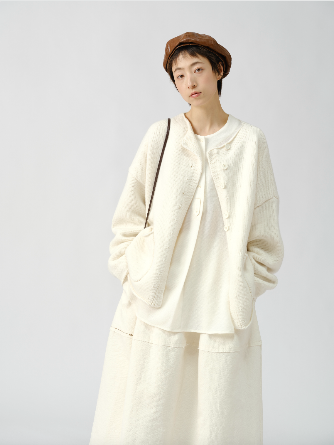 アシンメトリーロールドニットカーディガン